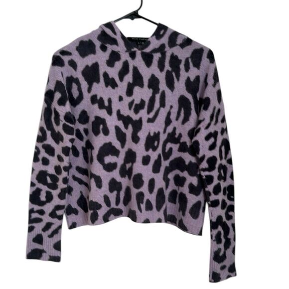 Skull Cashmere Carson Leopard Print Skull Back Hoodie Sweater Purple Black Sz.S - Picture 1 of 11